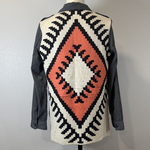 Davi & Dani Womens Size M Gray Jacket Southwestern Aztec Corduroy Boho Shacket - Picture 2 of 16